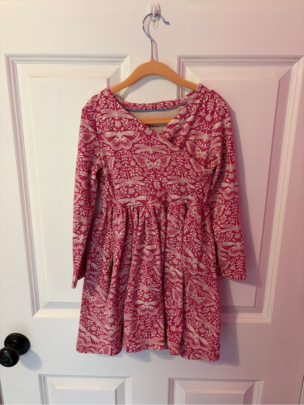 Mini Boden Pink Butterfly & Floral Long-Sleeve Dress